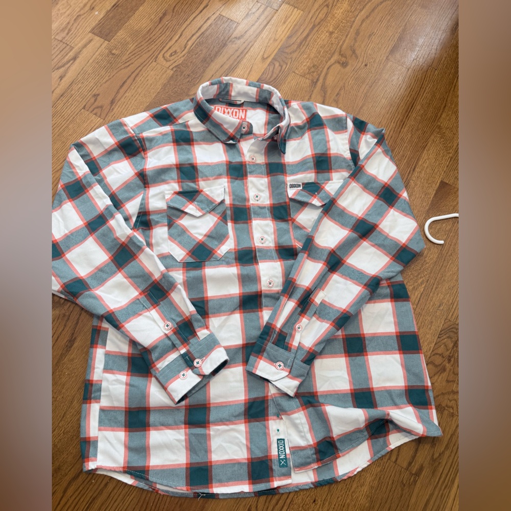 Dixxon “Undefeated 72” Miami Dolphins Flannel Shirt Size L Teal Orange Plaid